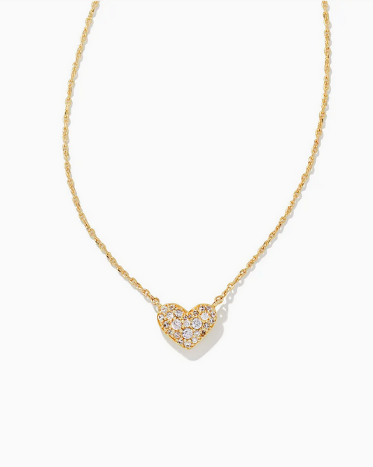 Ari Pave Crystal Heart Necklace White CZ Gold