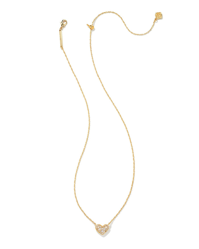 Ari Pave Crystal Heart Necklace White CZ Gold