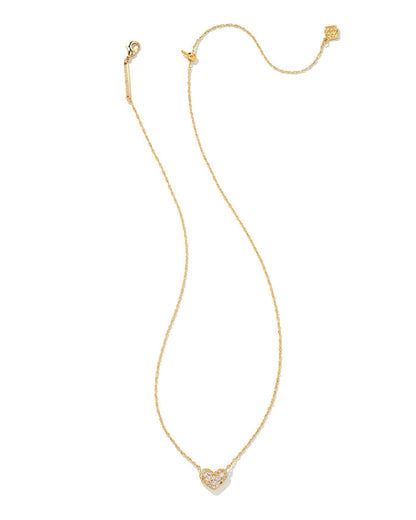 Ari Pave Crystal Heart Necklace White CZ Gold