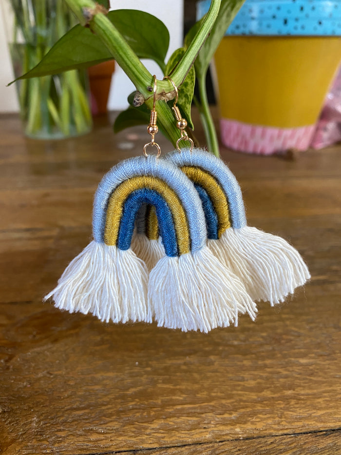 Azul Rainbow Earrings (light blue, gold, & navy)