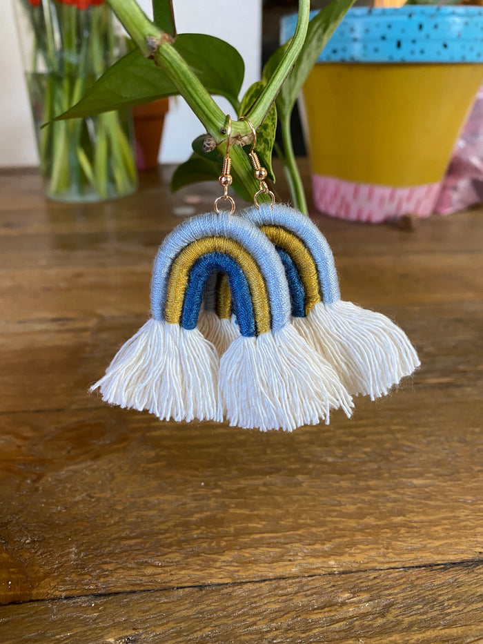 Azul Rainbow Earrings (light blue, gold, & navy)