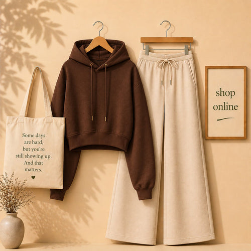 BASIC DARK BROWN CROP HOOD WITH BEIGE FLAPPER