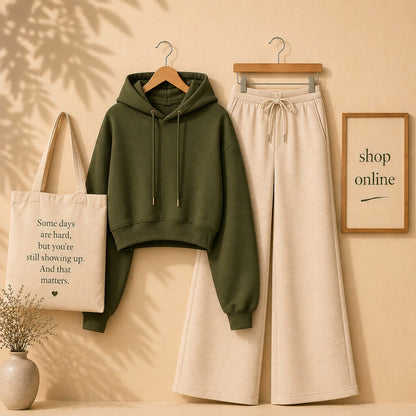 BASIC OLIVE GREEN CROP HOOD WITH BEIGE FLAPPER