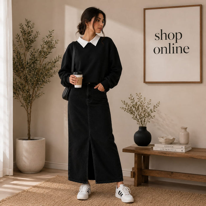 BLACK COLLAR SWEATSHIRT WITH BLACK SHIRT