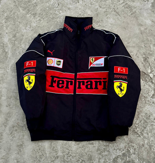 Black Ferrai F1  fully embroidery parachute material jacket