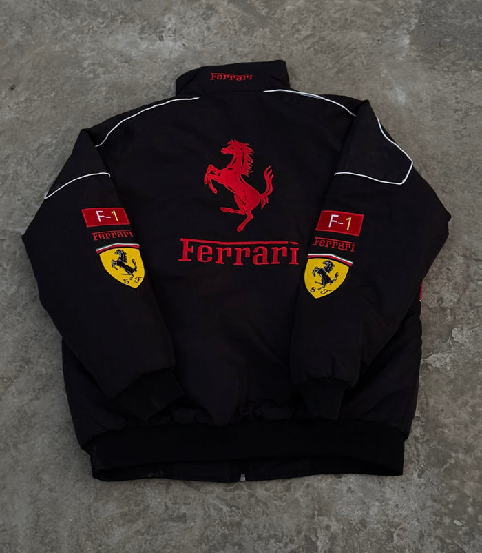 Black Ferrai F1  fully embroidery parachute material jacket