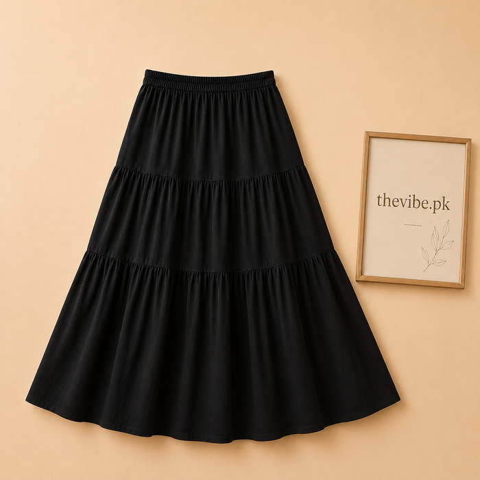 BLACK SKIRT 3 TIER twill