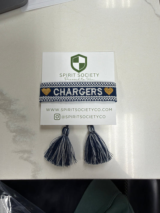 Bracelet woven tassels, Spirit Society, navy CHARGERS with gold hearts