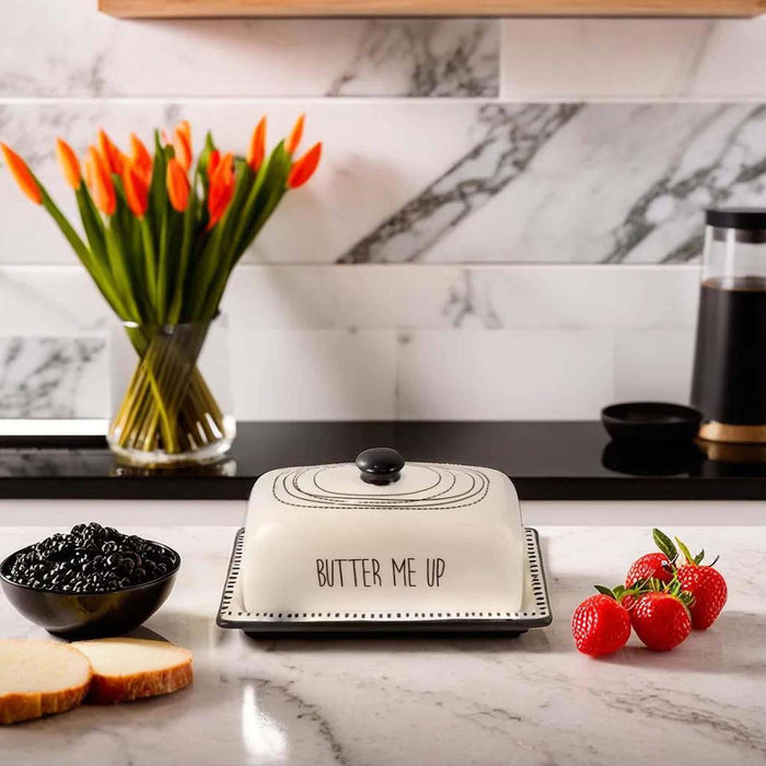 Ceramic Black And White Butter Dish With Lid