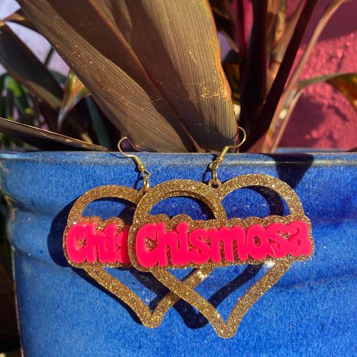 Chismosa Glitter Gold & Hot Pink Acrylic Earrings