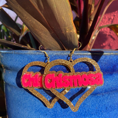 Chismosa Glitter Gold & Hot Pink Acrylic Earrings