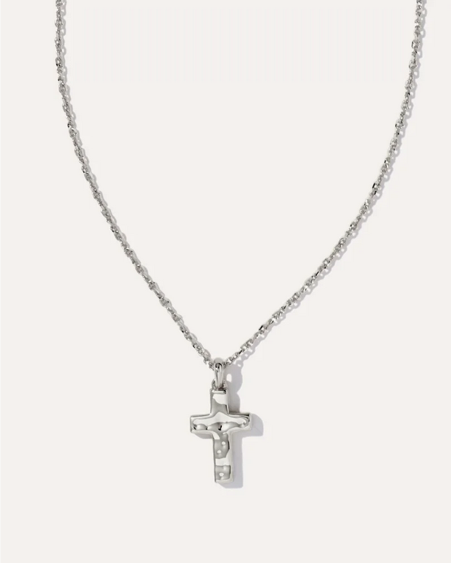 Cross Pendant Necklace Rhodium Metal