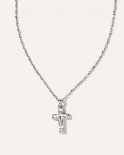 Cross Pendant Necklace Rhodium Metal