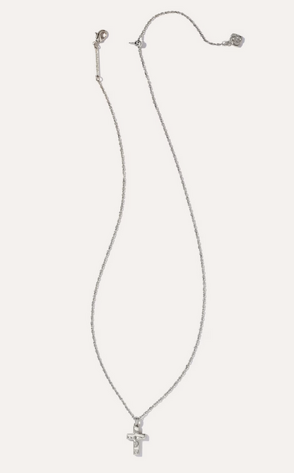 Cross Pendant Necklace Rhodium Metal