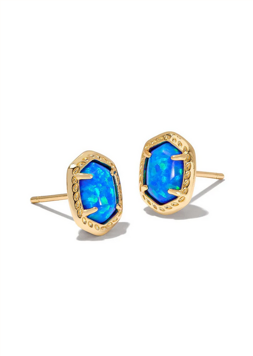 Daphne Framed Stud Earring Gold Bright Blue Opal