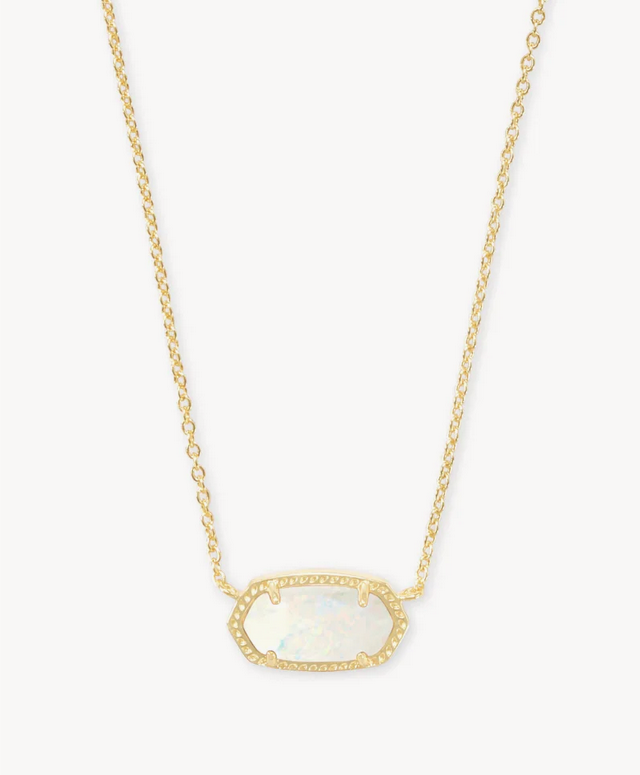 Elisa Short Pendant Necklace Gold White Opal