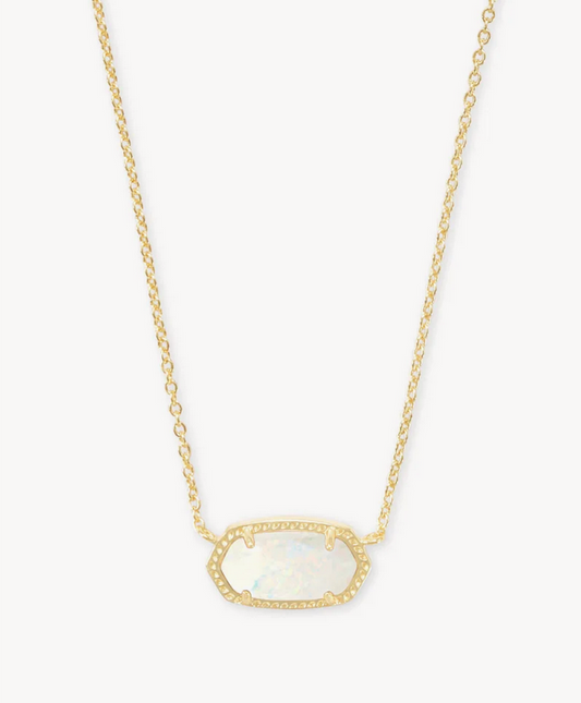 Elisa Short Pendant Necklace Gold White Opal