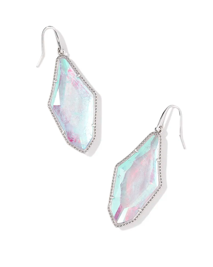 Evelyn Drop Earring Rhodium Rock Crystal Dichroic