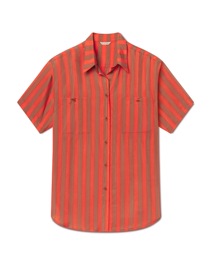 Day Trip Button Down - Sports Stripe: Mirage / Aperol