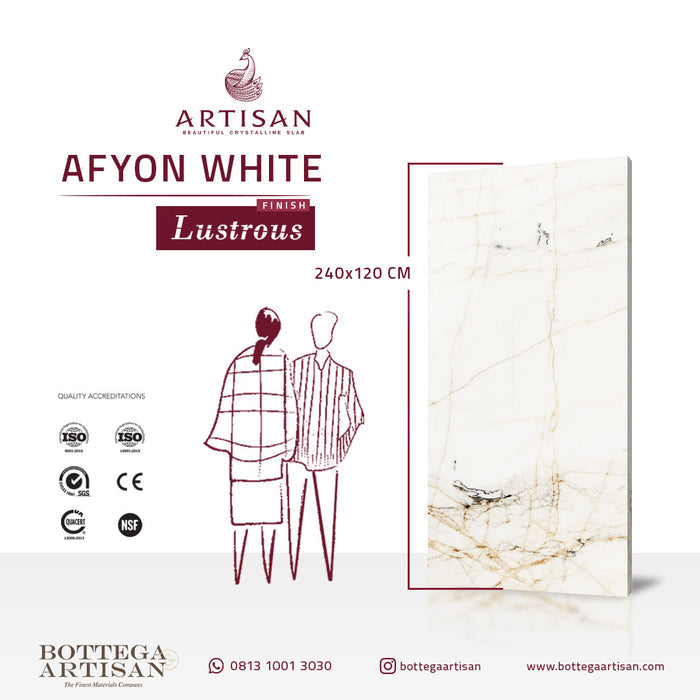 Granit Lamina Slab Artisan Afyon White Lustrous 240X120 cm , 9mm