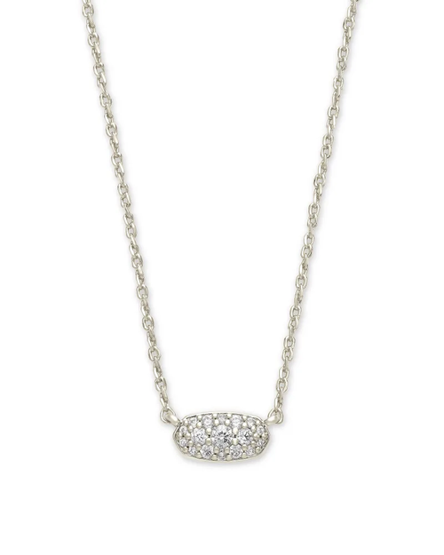 Grayson Crystal Pendant Necklace Rhodium Metal White CZ