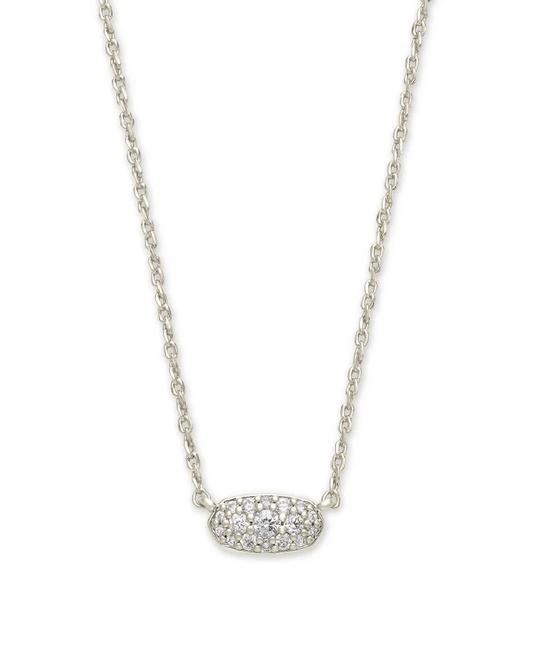 Grayson Crystal Pendant Necklace Rhodium Metal White CZ