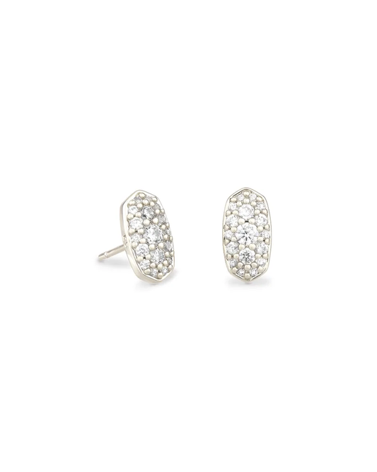 Grayson Crystal Stud Earring Rhodium Metal White CZ