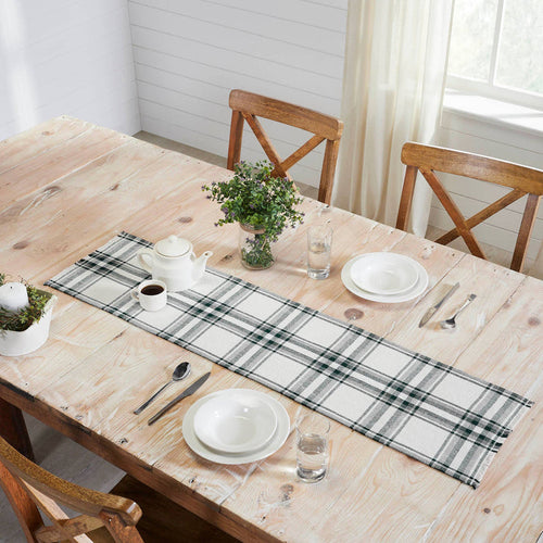 Harper Plaid Green White Runner Fringed 12x48