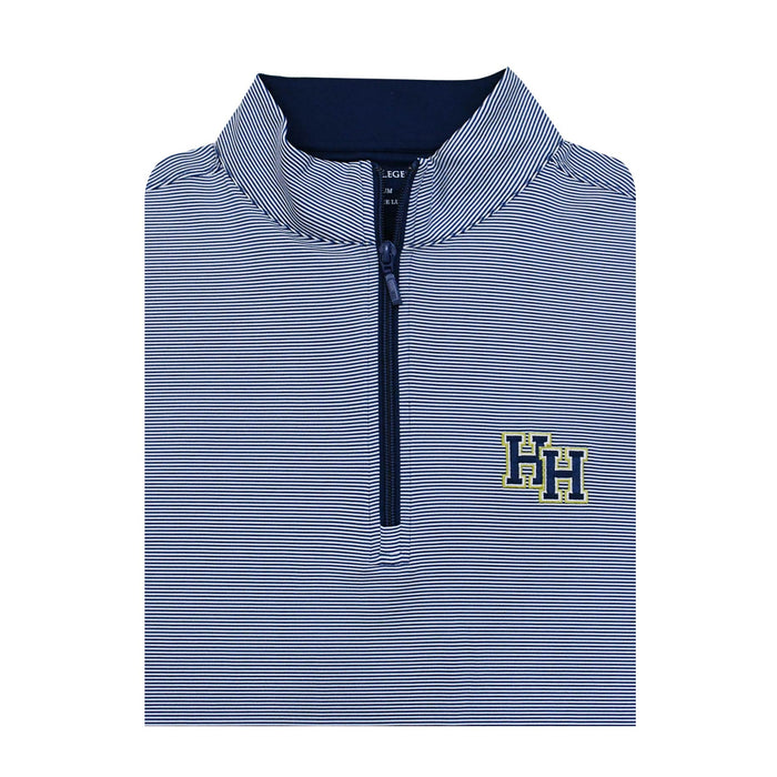 Horn Legend 1/4 Zip, navy white microstripe, stacked Hs embroidered