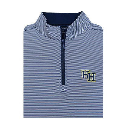Horn Legend 1/4 Zip, navy white microstripe, stacked Hs embroidered