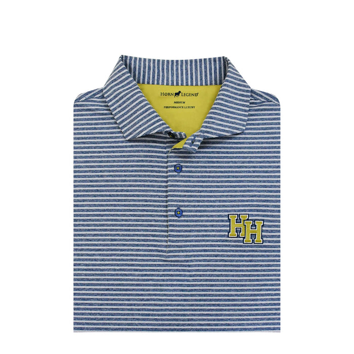 Horn Legend Polo, heather navy stripe, stacked Hs embroidered