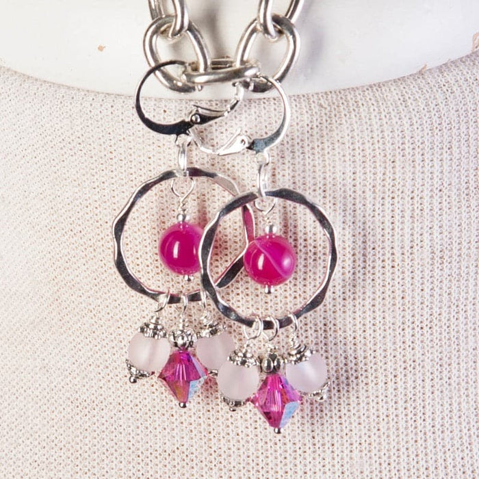 Jennifer’s Fuscia Banded Agate Trinity Knot Necklace and Earring Set