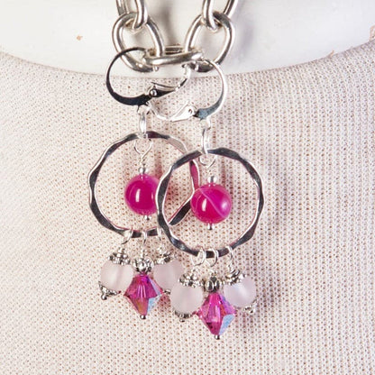 Jennifer’s Fuscia Banded Agate Trinity Knot Necklace and Earring Set