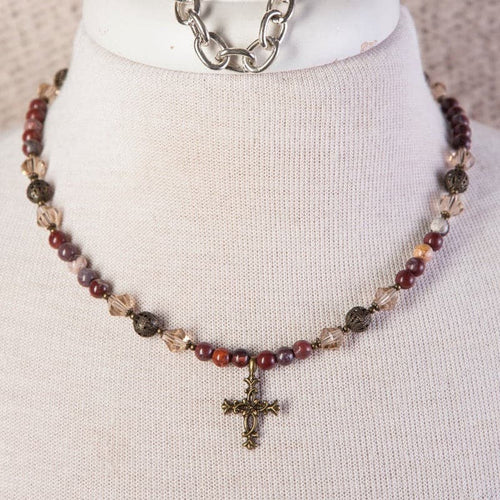 Jennifer’s Red Jasper Floral Cross Necklace and Earring Set