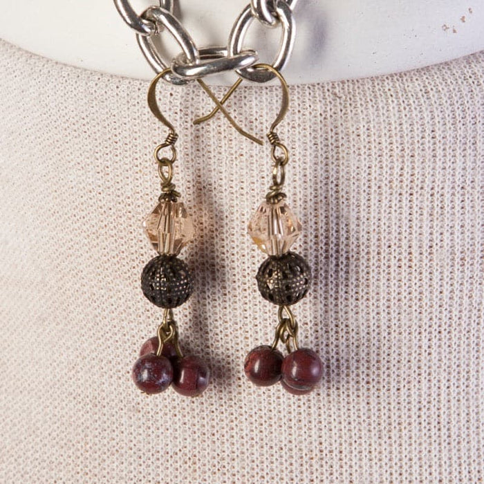 Jennifer’s Red Jasper Floral Cross Necklace and Earring Set