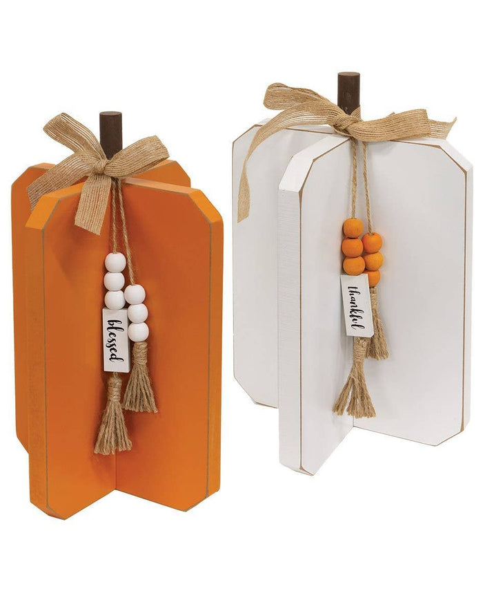 Large Fall Words Wooden Interlocking Pumpkin, 2 Assorted