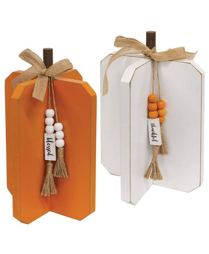 Large Fall Words Wooden Interlocking Pumpkin, 2 Assorted
