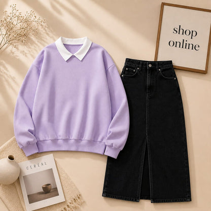 LILAC COLLAR SWEATSHIRT WITH BLACK SHIRT