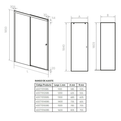 Mampara Corredera Ajustable ±1 cm 120X185 cm Cromo
