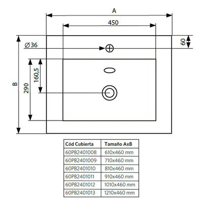 Mueble Vanitorio Ermes Roble + Cubierta 60x46x50 cm