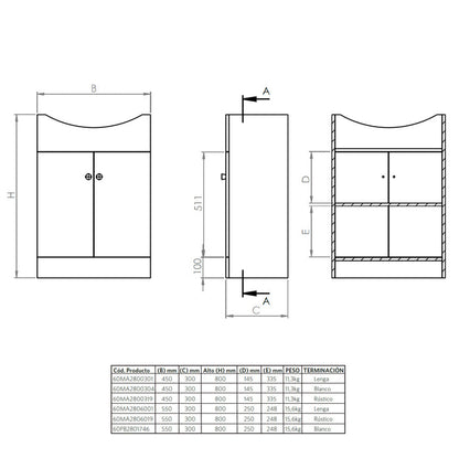 Mueble Vanitorio Marie Lenga + Cubierta 60x43x30 cm