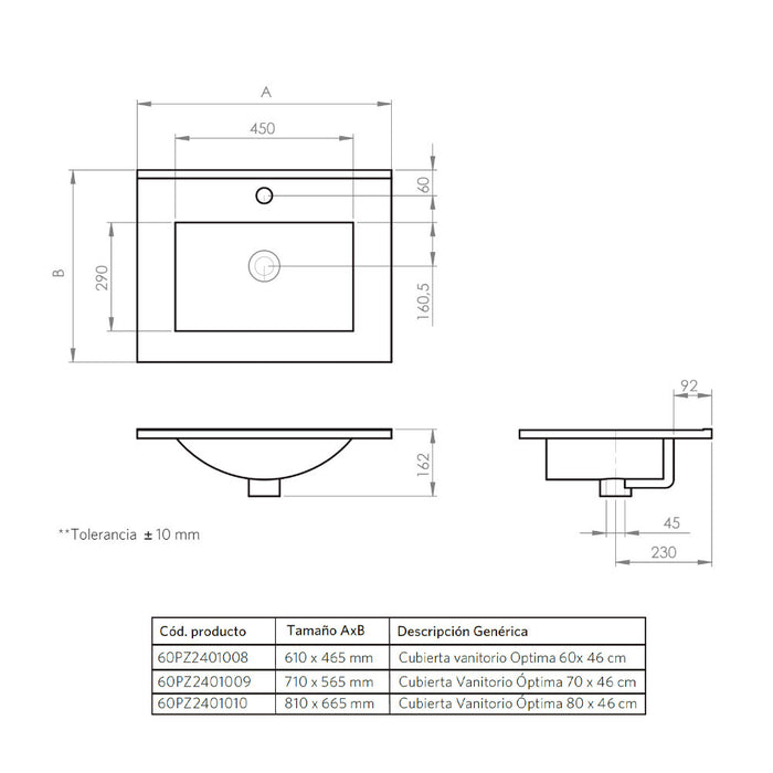 Mueble Vanitorio Marsella Greige Texturado + Cubierta 60x46x50 cm