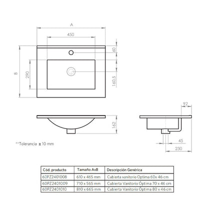 Mueble Vanitorio Marsella Greige Texturado + Cubierta 60x46x50 cm