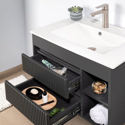 Mueble Vanitorio Paris Texturado Dark Grey + Cubierta 60x46x50 cm