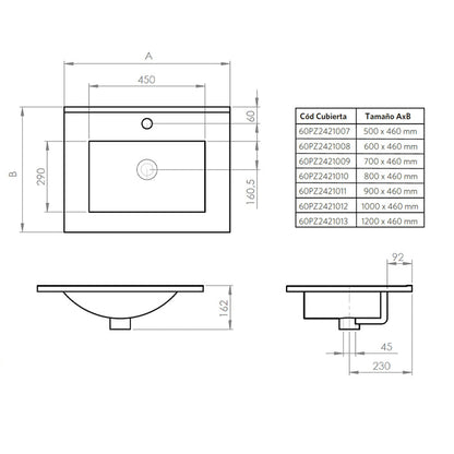 Mueble Vanitorio Zoé Acácia + Cubierta 50x46x50 cm