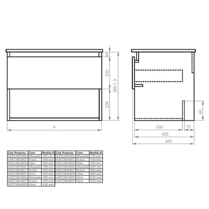 Mueble Vanitorio Zoé Albayalde + Cubierta 60x46x50 cm