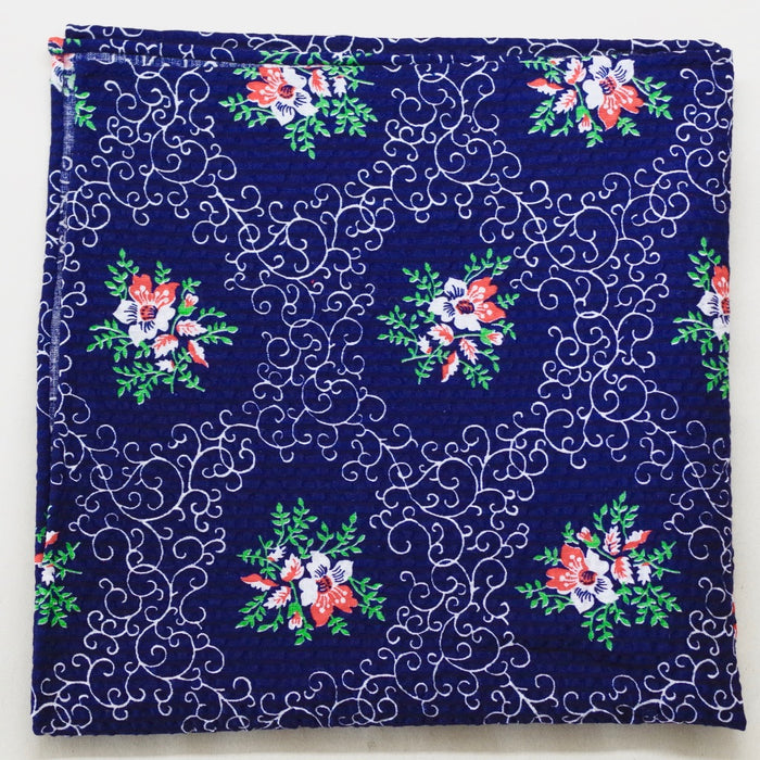 Navy Floral Cotton Seersucker Pocket Square by Put This On