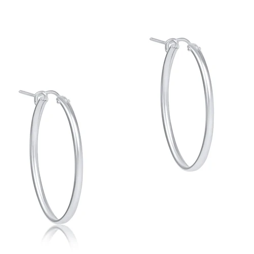 Oval Sterling Silver Hoop 1"  Smooth Earrings