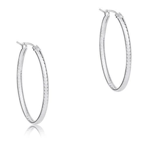 Oval Sterling Silver Hoop 1" Textured Earrings