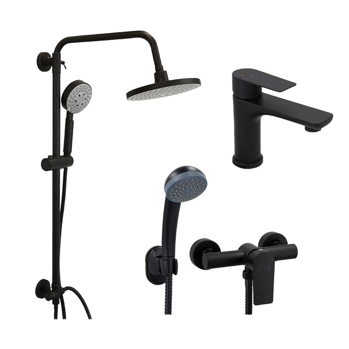 Pack Baño Gótico | Griferías + Columna Ducha Negro Mate